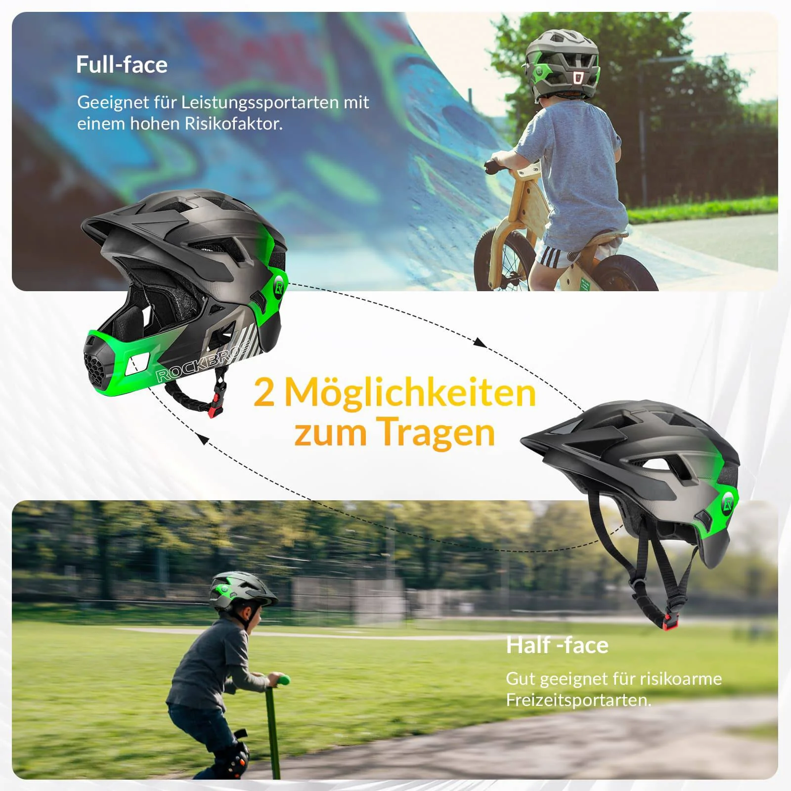 ROCKBROS Kinderhelm BMX MTB Downhill Helm mit Abnehmbarem Kinnschutz und Krempe - Image 7