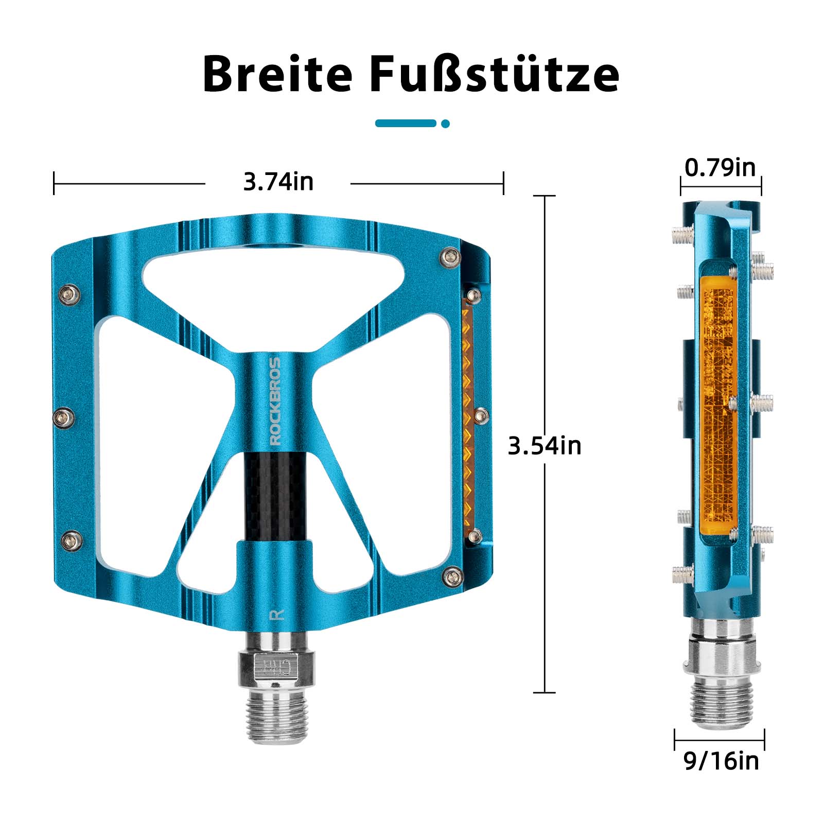 ROCKBROS Alu Fahrradpedale 9/16 Zoll mit zwei PVC Reflektoren - Image 6