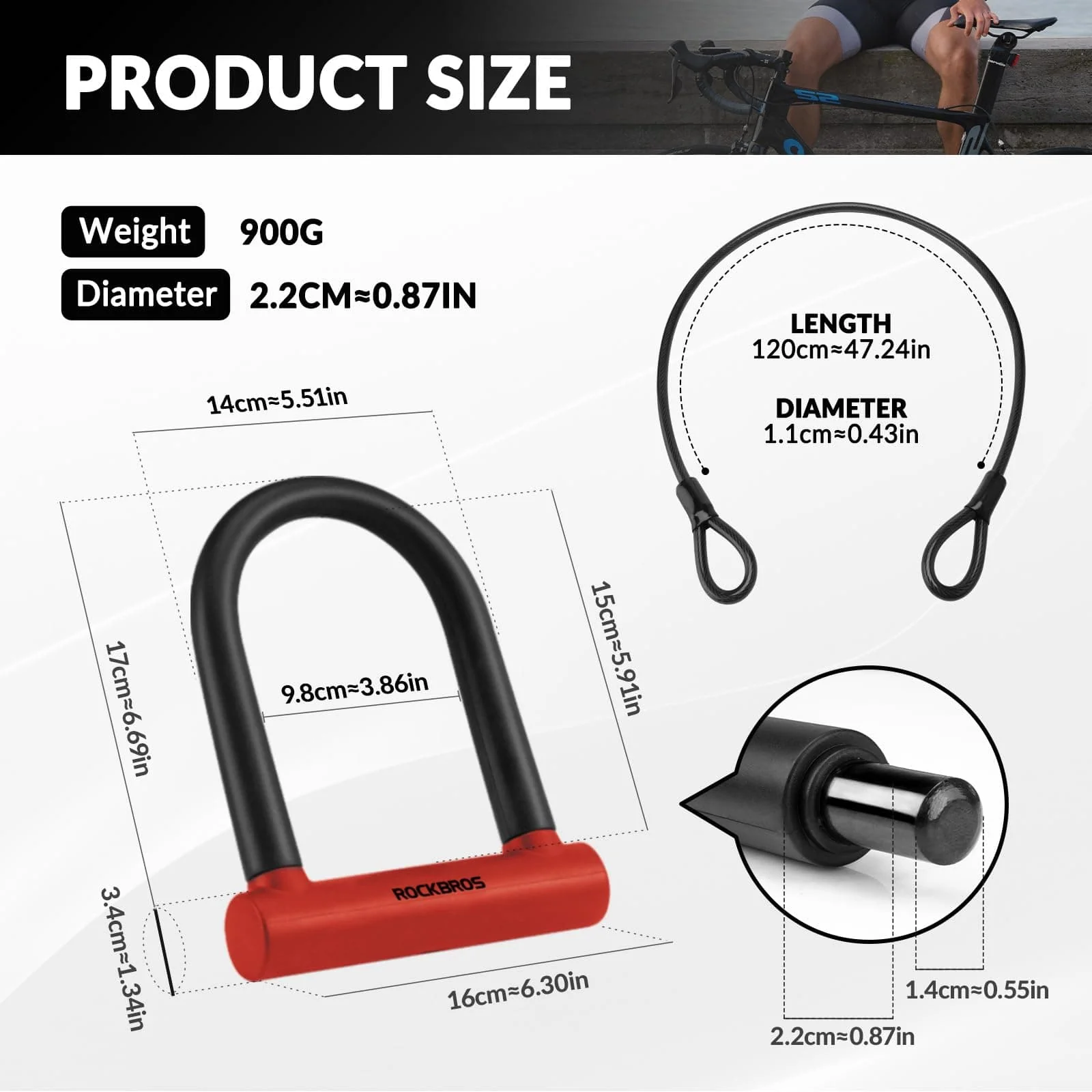 ROCKBROS Fahrrad Bügelschloss für Fahrräder & Motorräder aus legiertem - Image 7