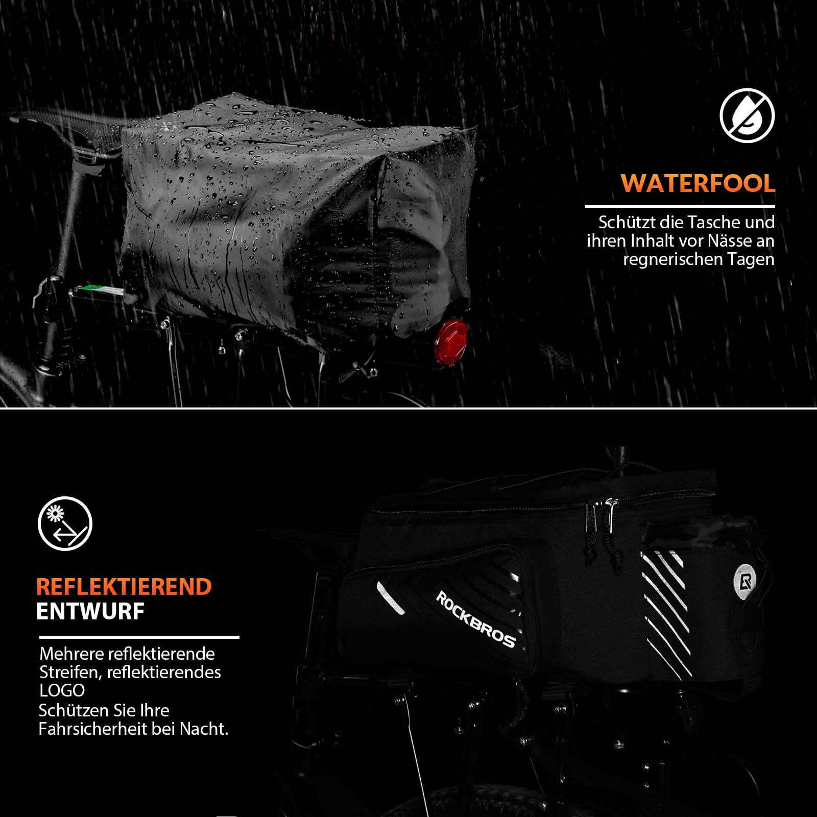 ROCKBROS Fahrrad Gepäckträgertasche Schwarz 9-12L mit 2 faltbare Seitentaschen - Image 4