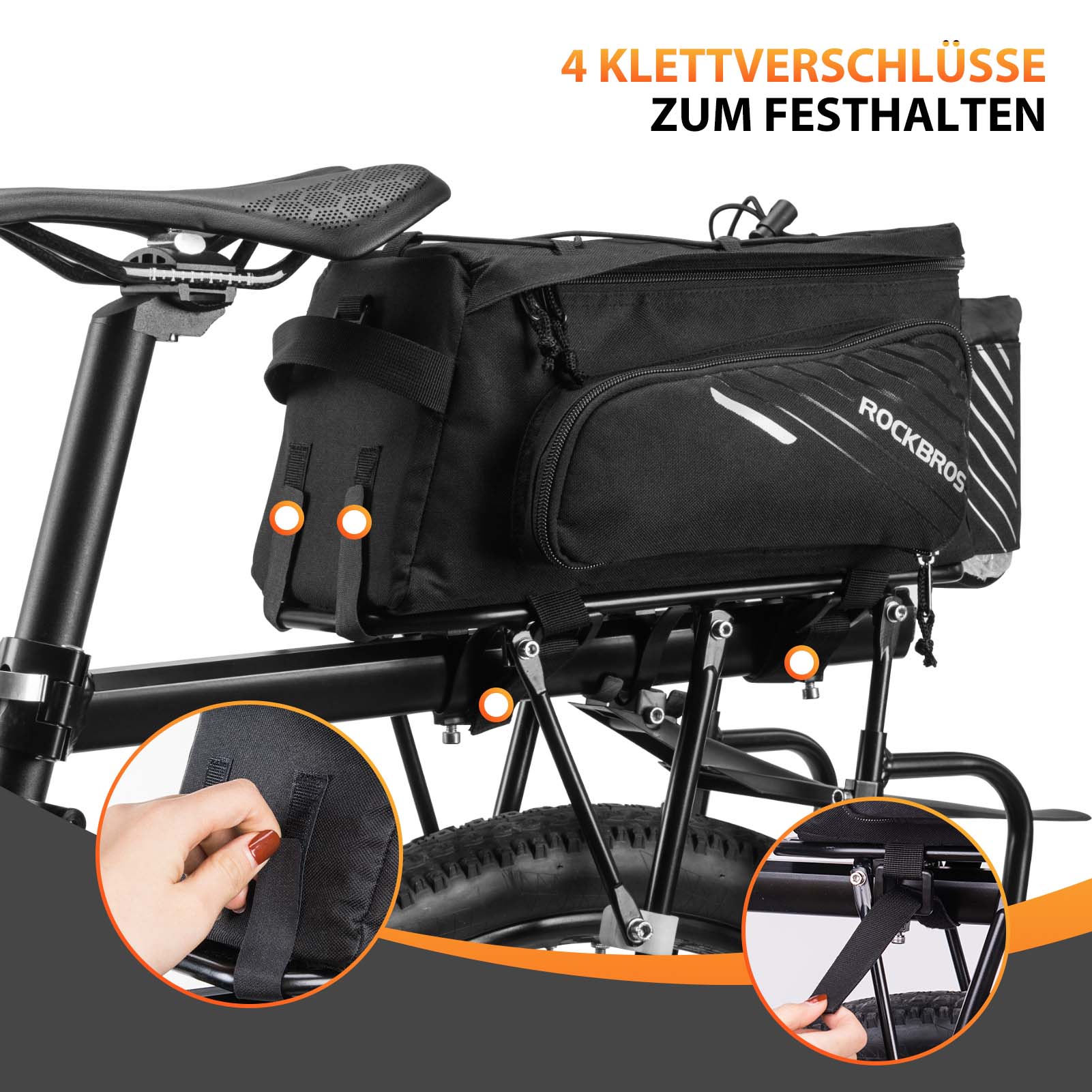 ROCKBROS Fahrrad Gepäckträgertasche Schwarz 9-12L mit 2 faltbare Seitentaschen - Image 5