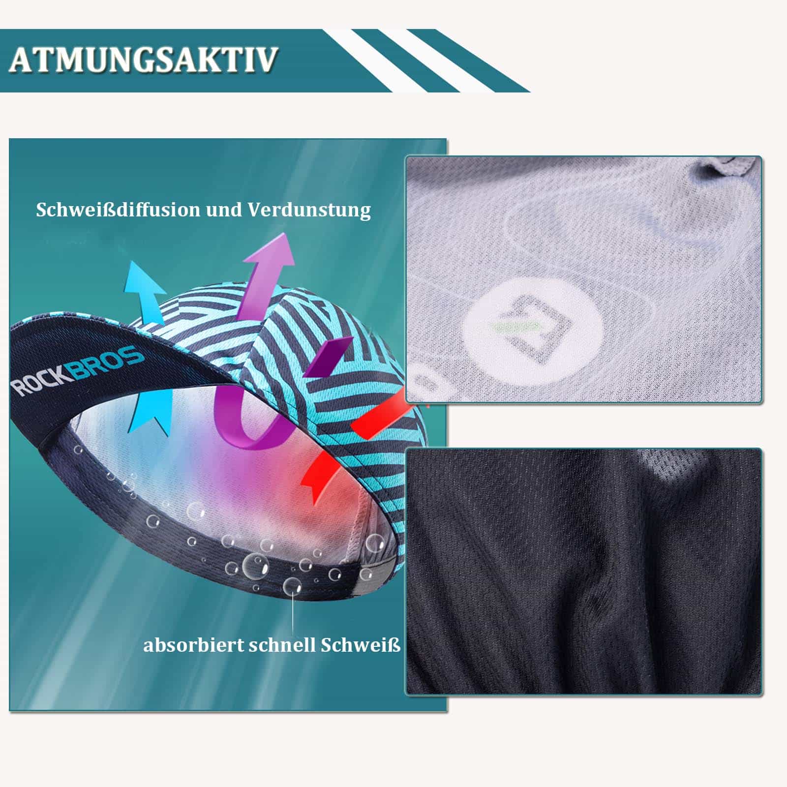 ROCKBROS Fahrrad Kappe UV-Schutz Sport Hut für Damen Herren 54-61 cm - Image 10