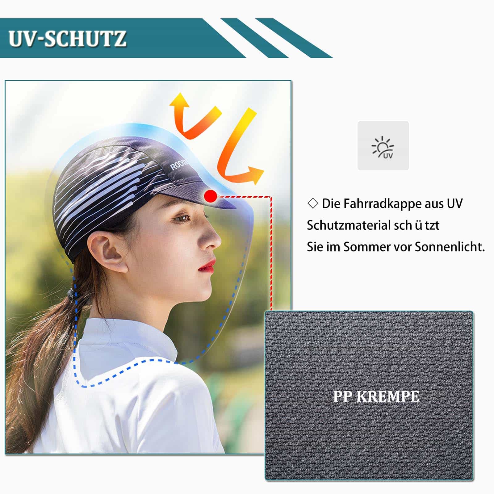 ROCKBROS Fahrrad Kappe UV-Schutz Sport Hut für Damen Herren 54-61 cm - Image 9
