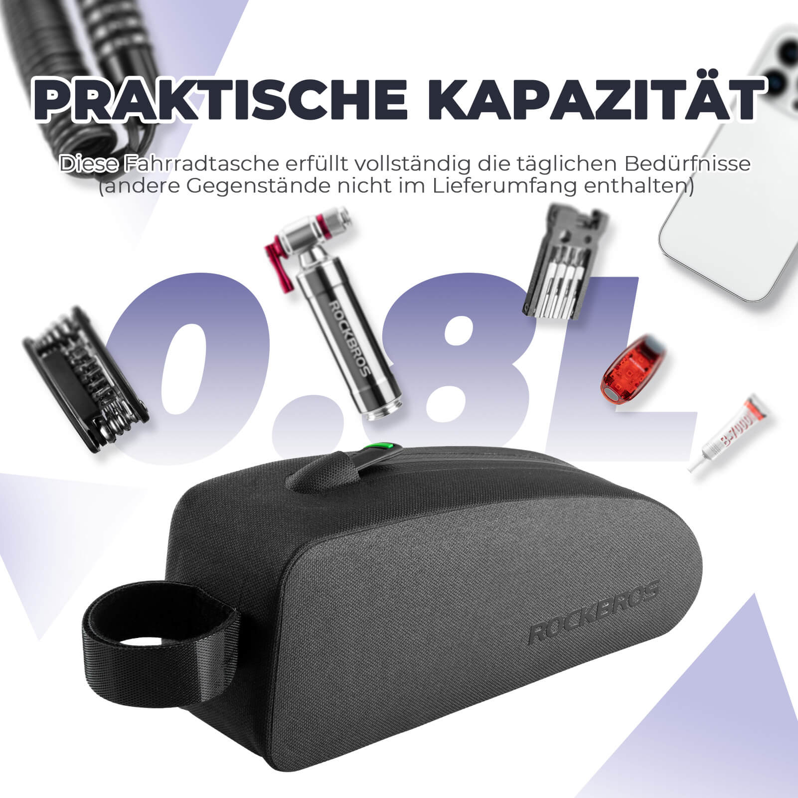 ROCKBROS Fahrrad Rahmentasche wasserdicht Staubfest Schwarz 1L/1,6 L - Image 6