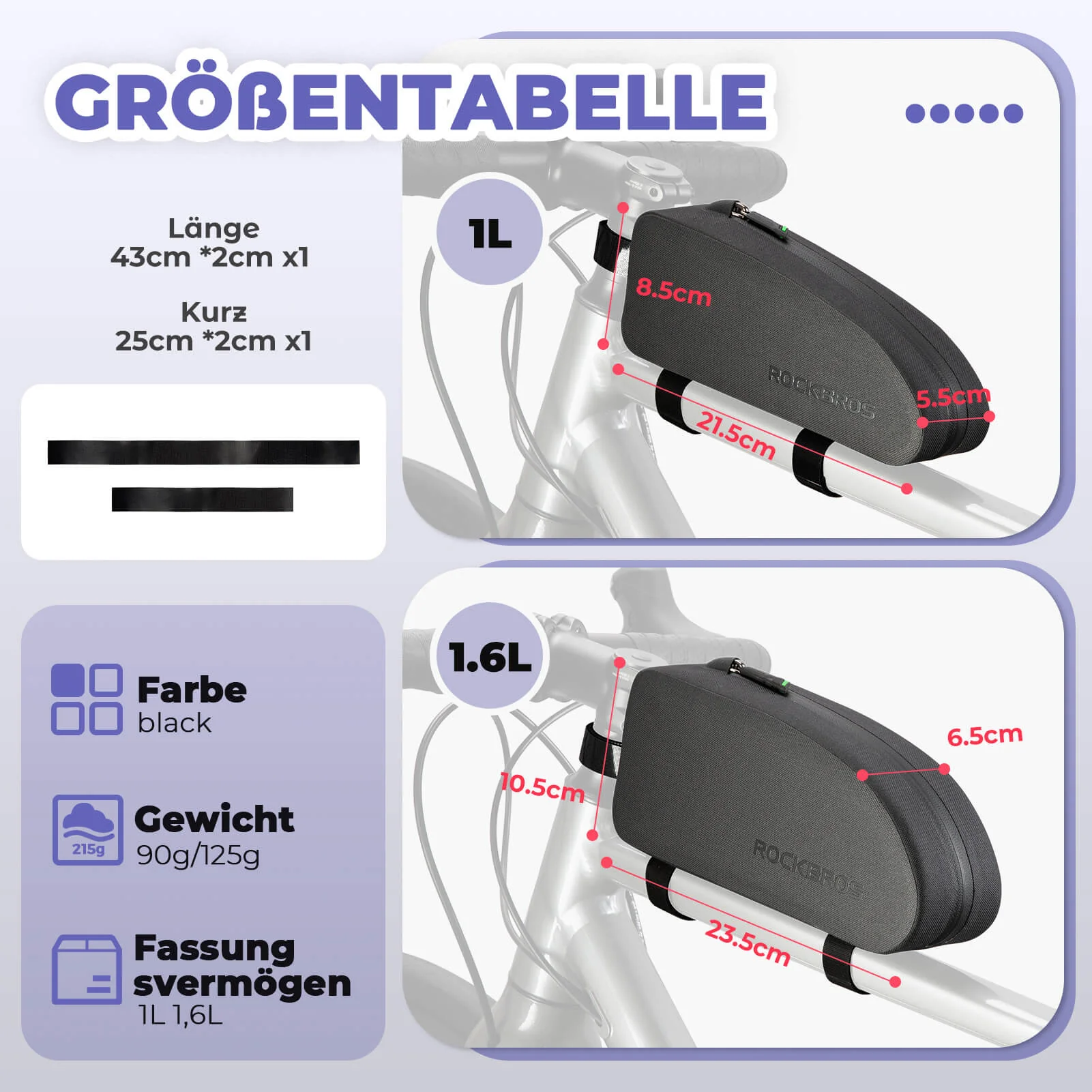 ROCKBROS Fahrrad Rahmentasche wasserdicht Staubfest Schwarz 1L/1,6 L - Image 7