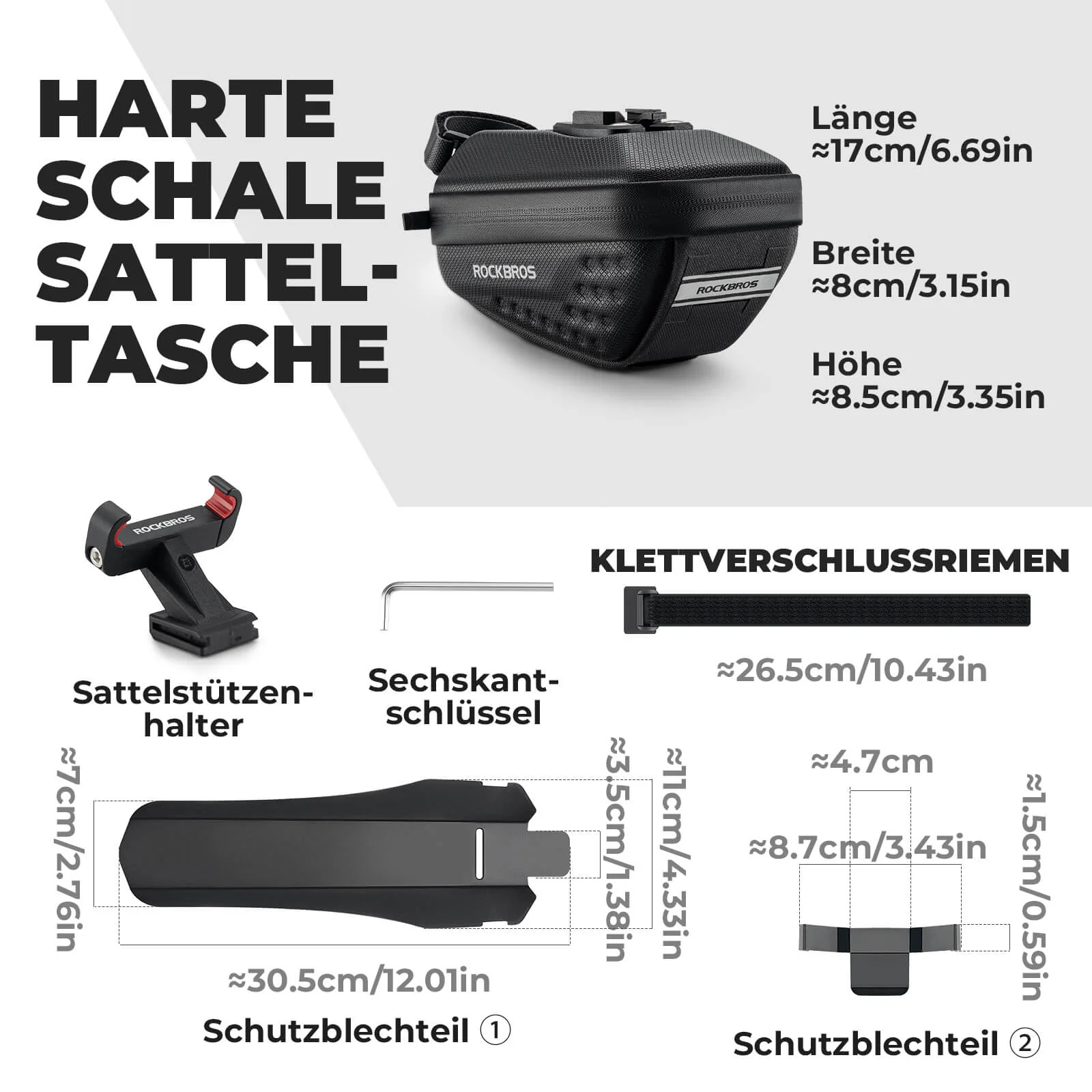 ROCKBROS Fahrrad Satteltasche mit Schutzblech Wasserabweisend 1,3L/0.8L - Image 9
