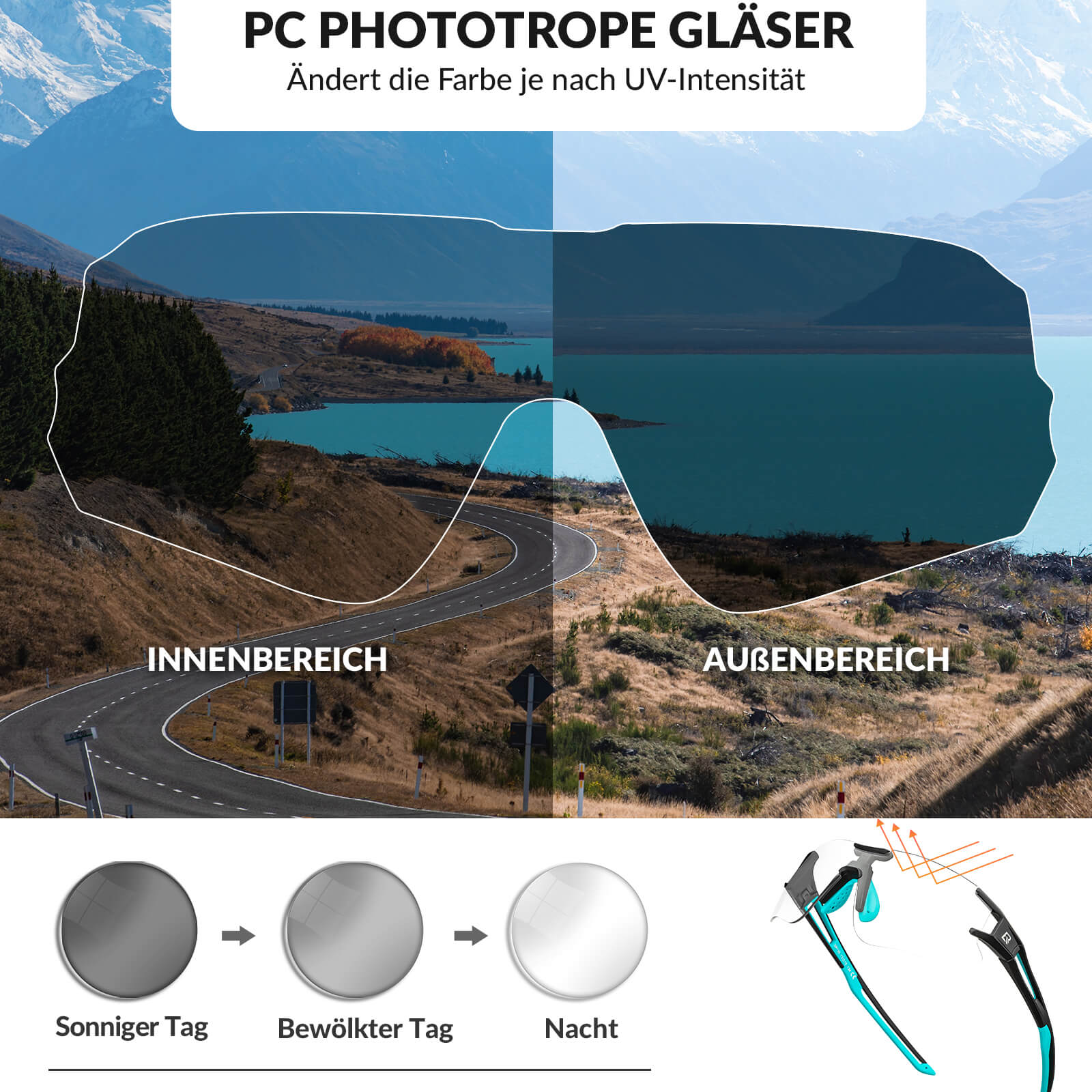 ROCKBROS Fahrradbrille Selbsttönend für Damen & Herren mit UV400 Schutz - Image 10