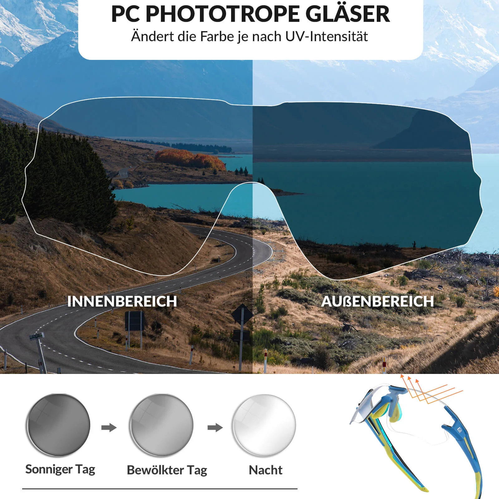 ROCKBROS Fahrradbrille Selbsttönend für Damen & Herren mit UV400 Schutz - Image 8