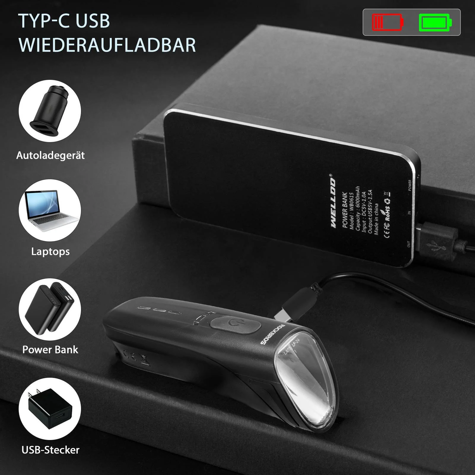 ROCKBROS Fahrradlicht Set USB Aufladbar Fahrrad Frontlicht & Rücklicht - Image 6