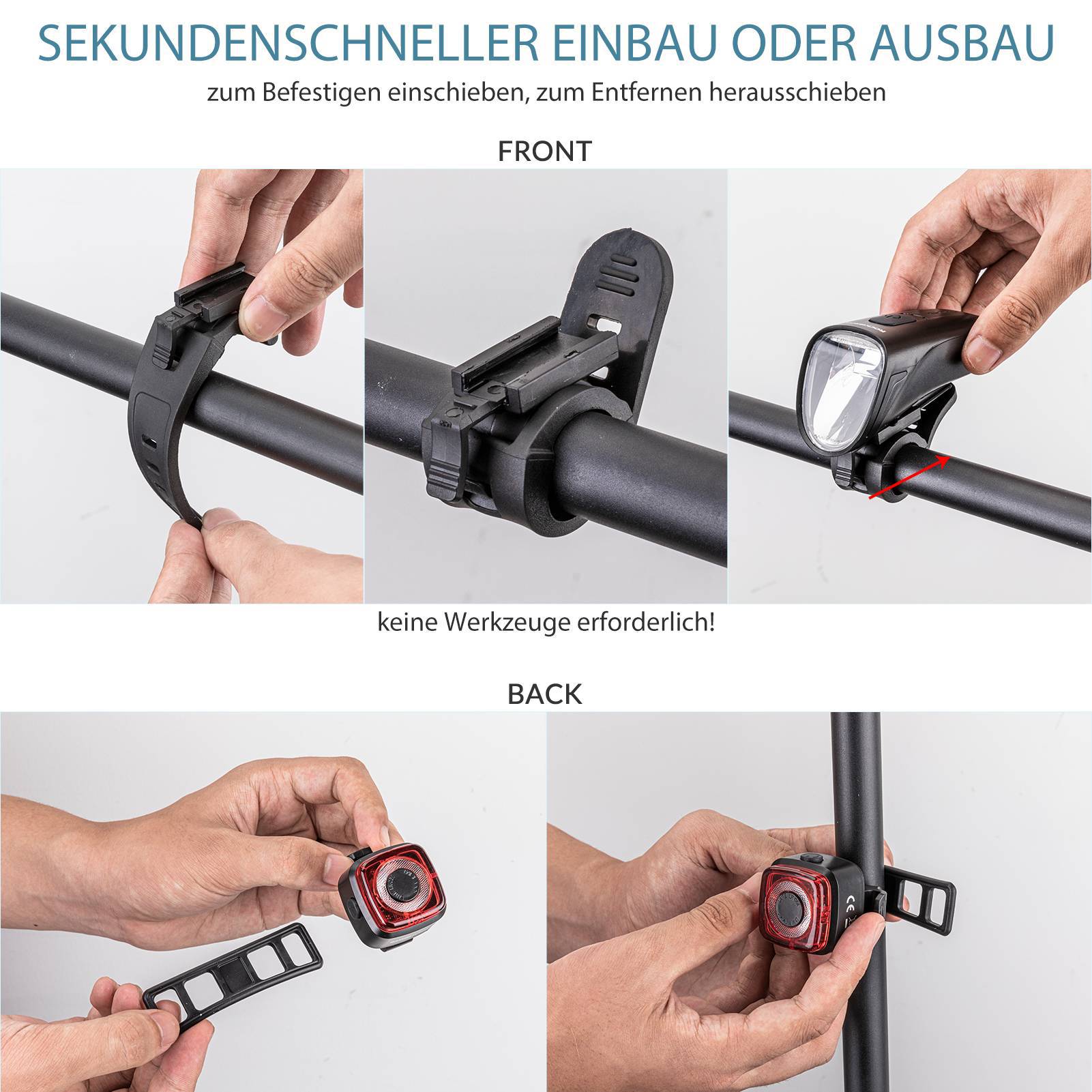 ROCKBROS Fahrradlicht Set USB Aufladbar Fahrrad Frontlicht & Rücklicht - Image 8