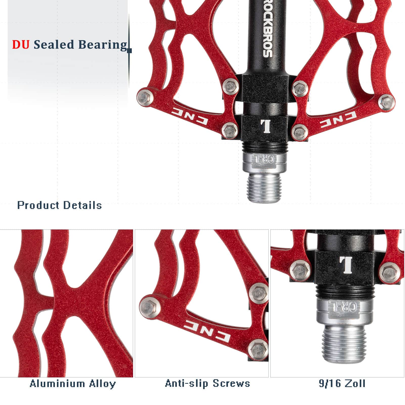 ROCKBROS Fahrradpedale 9/16 Zoll CNC Aluminium mit abgedichteten Lagern - Image 6