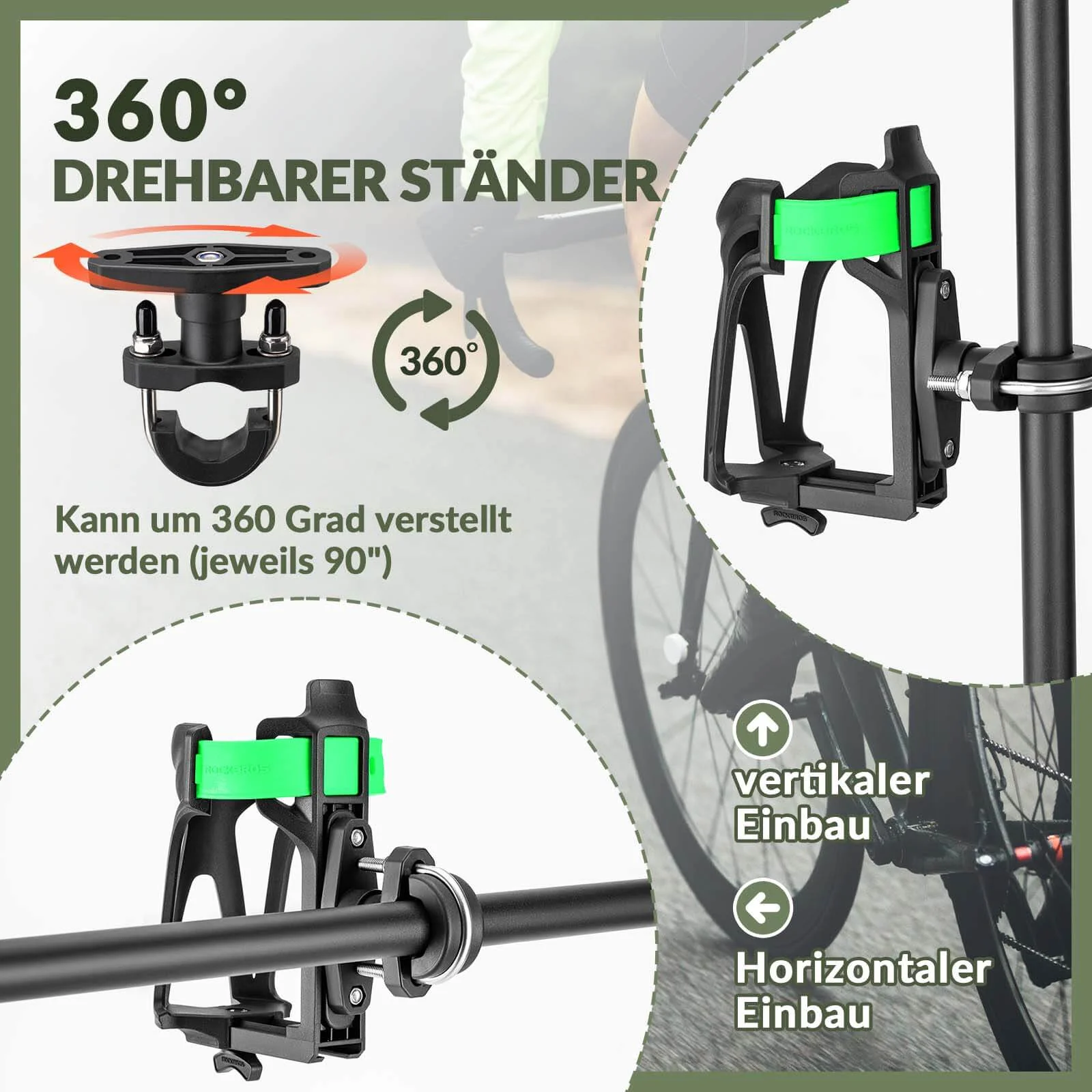 ROCKBROS Flaschenhalter Einstellbar Fahrrad Getränkehalter 360° Drehbar - Image 7