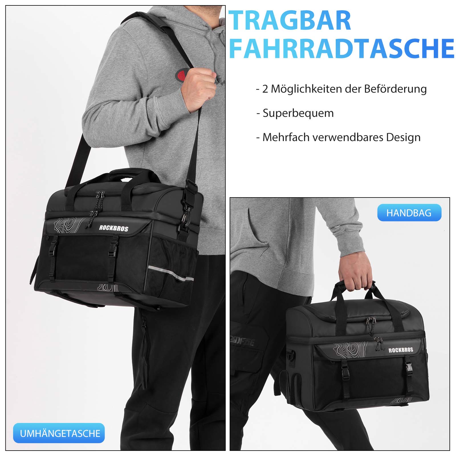 ROCKBROS Gepäckträgertasche mit Schultergurt Kühltasche isolierte Lunch Tasche Schwarz - Image 4