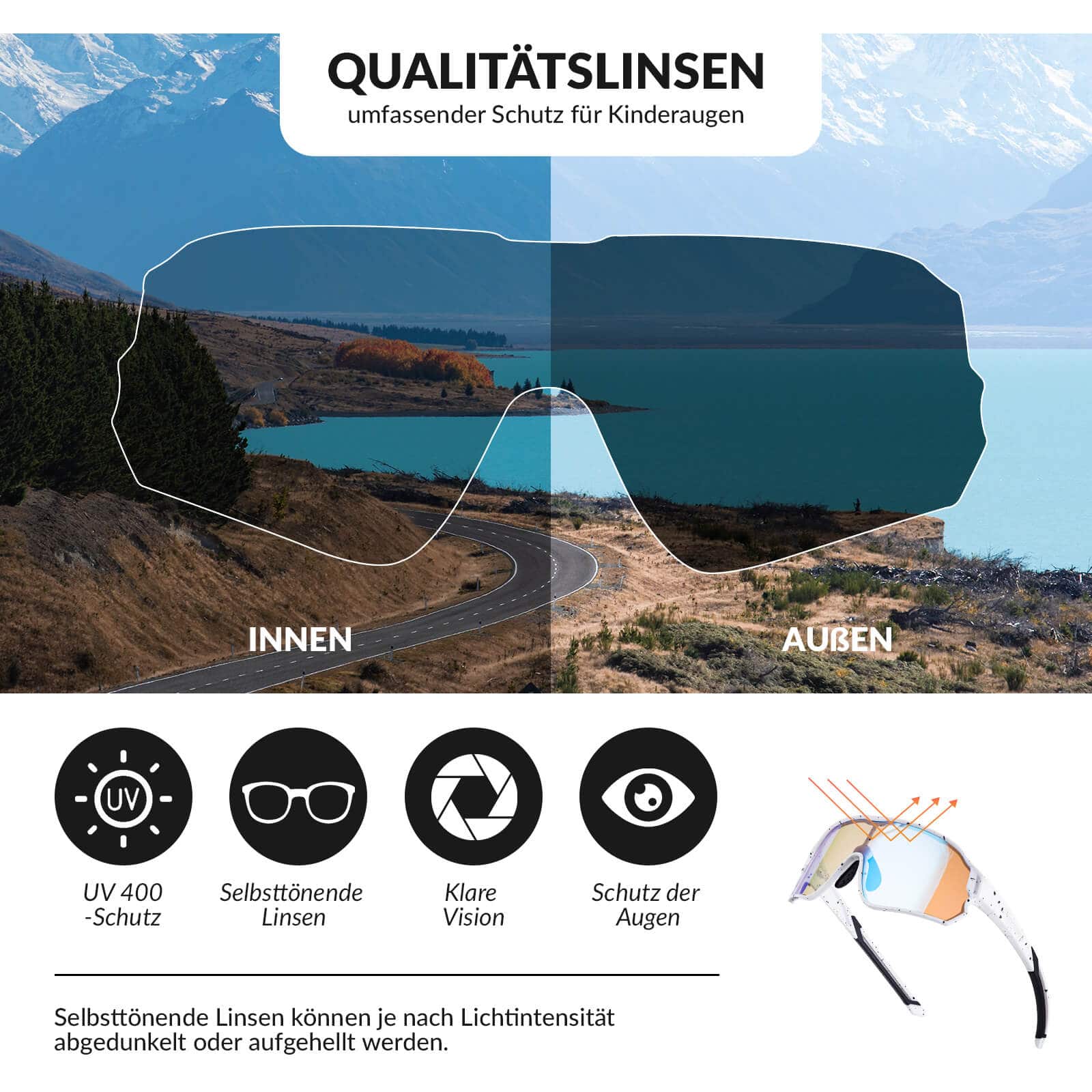ROCKBROS Kinder Fahrradbrille UV400-Schutz Selbsttönend Sonnenbrille - Image 12