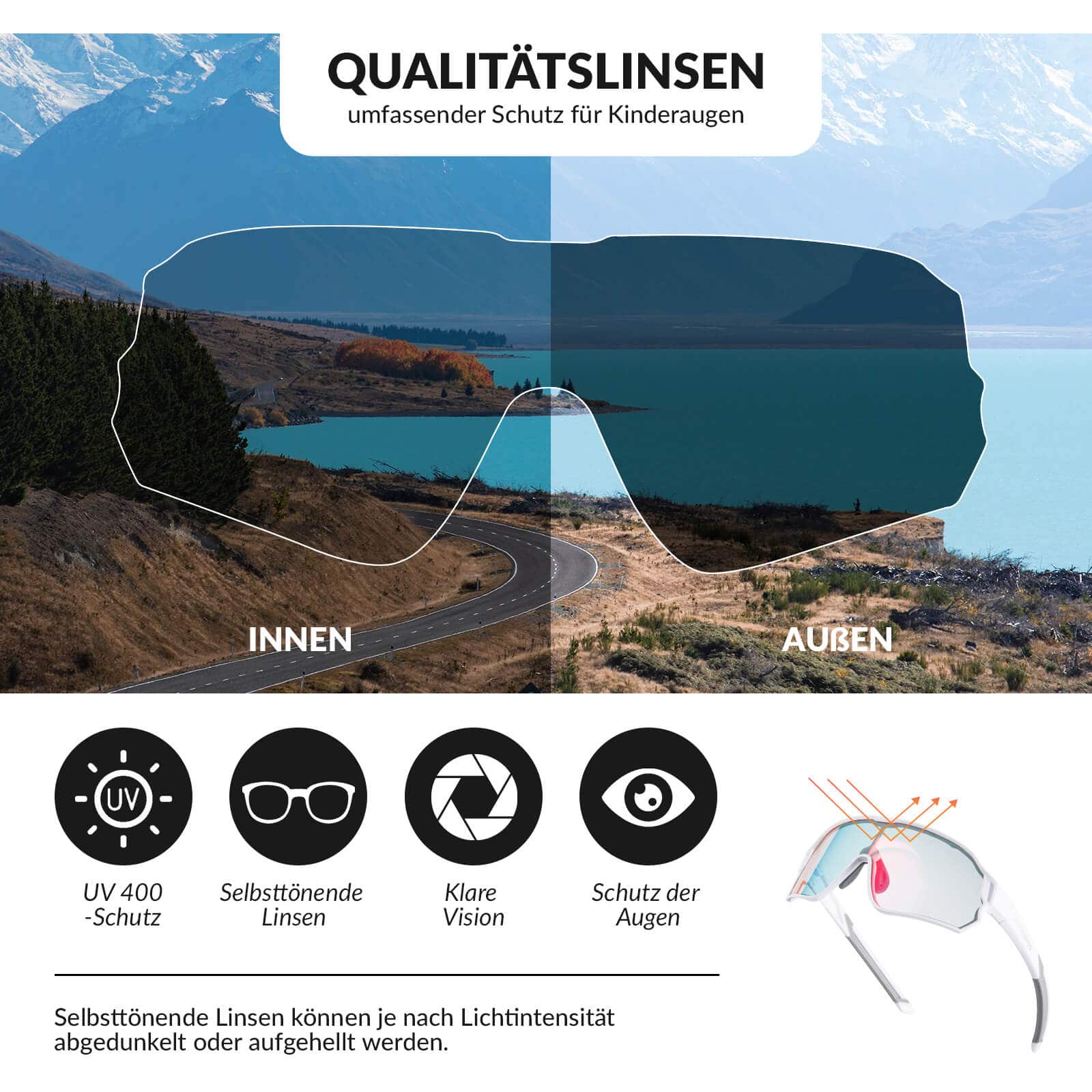 ROCKBROS Kinder Fahrradbrille UV400-Schutz Selbsttönend Sonnenbrille - Image 21