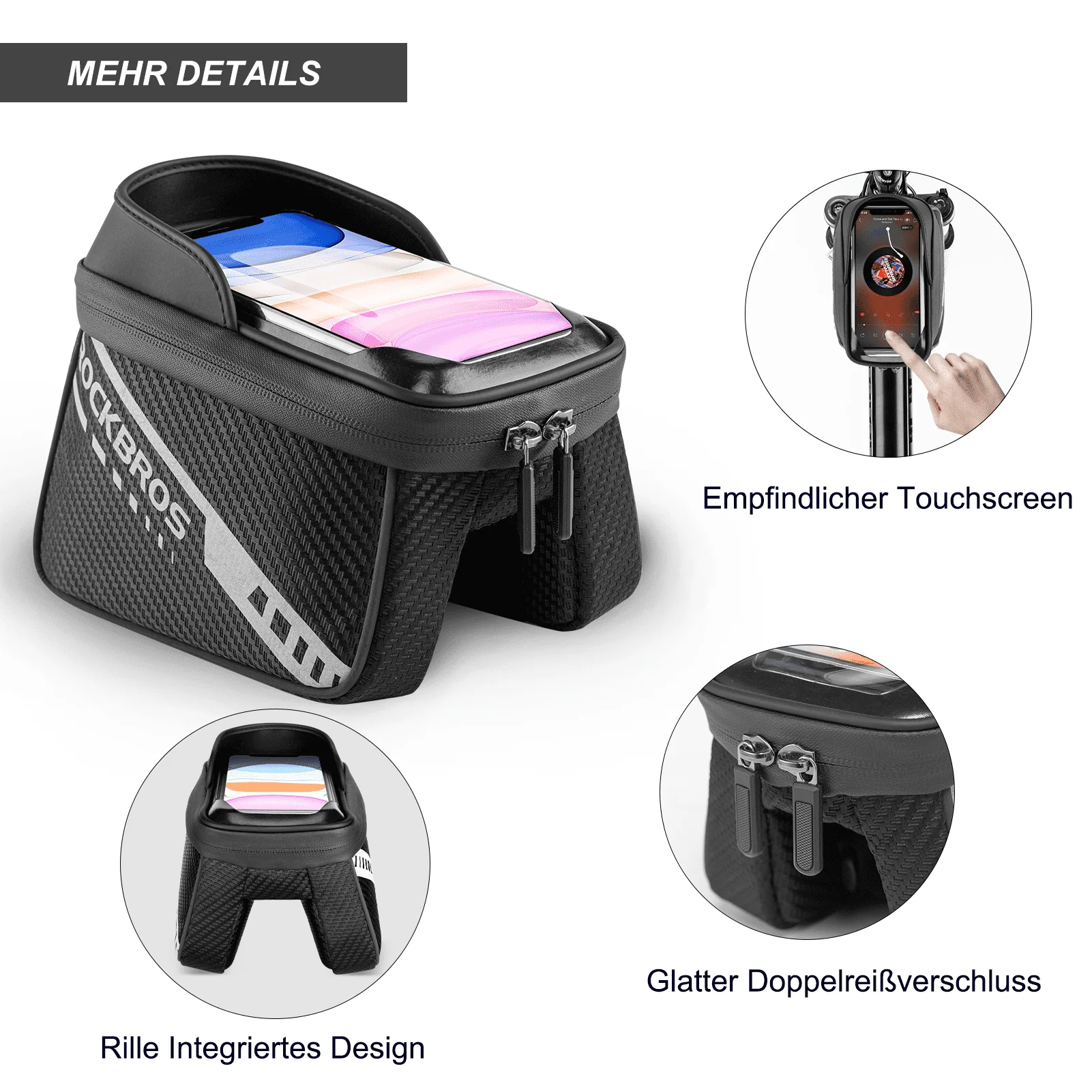 ROCKBROS  Oberrohrtasche mit TPU-Touchscreen Seitentaschen-Design 1L - Image 7