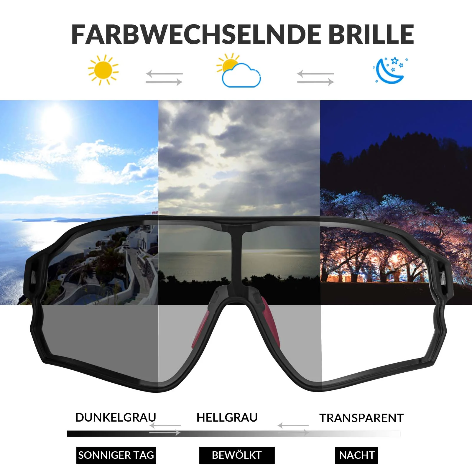 ROCKBROS Photochrome Sonnenbrille Fahrradbrille UV400-Schutz Unisex - Image 16