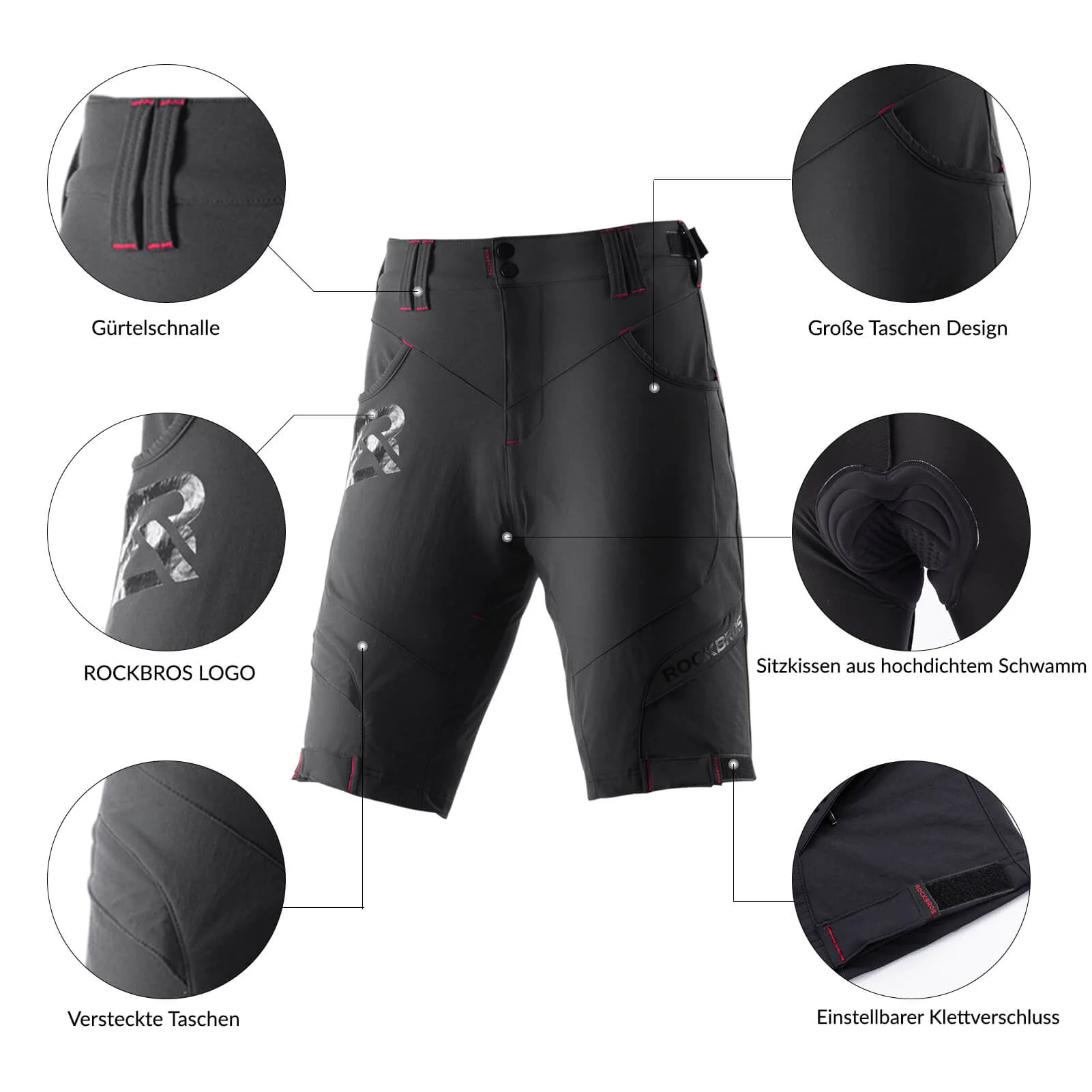 ROCKBROS Radhose Herren Kurz atmungsaktiv Anti-Stoß Fahrradhose - Image 17