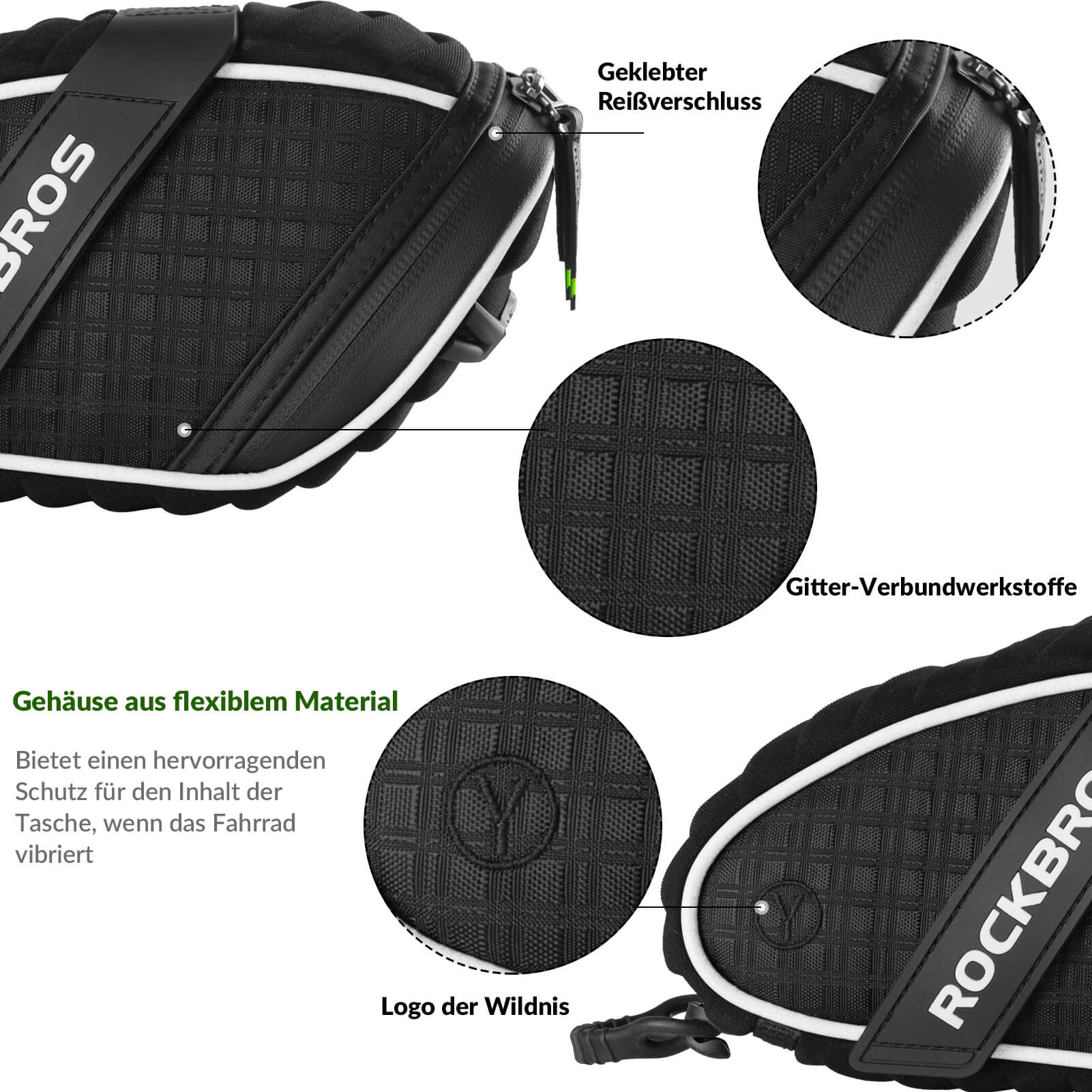 ROCKBROS Satteltaschen Fahrradsitz Taschen mit Rücklichthalter 1L - Image 8