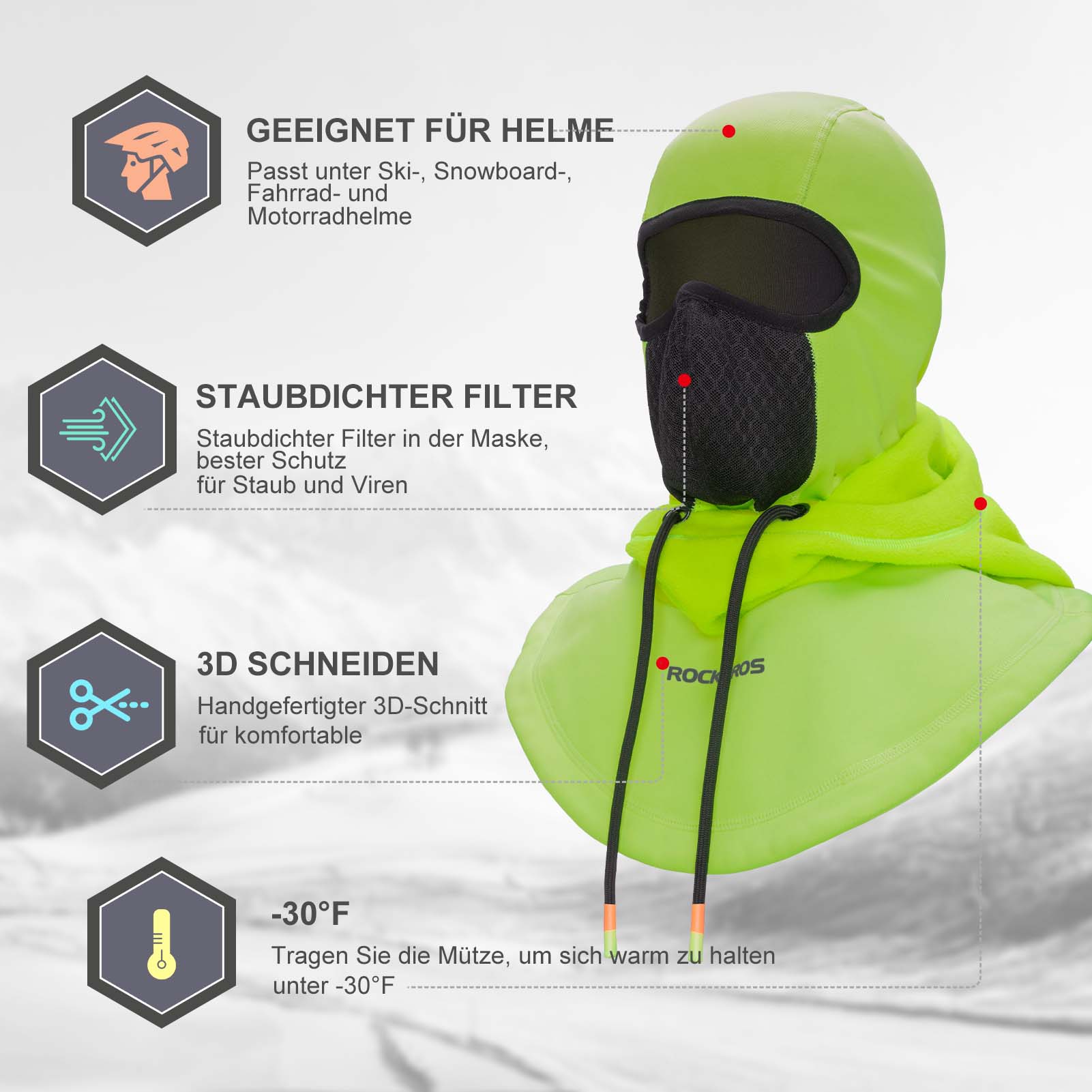 ROCKBROS Sturmhaube Winddicht Fahrrad Full Face Gesichtshaube für Radfahren Skifahren - Image 11