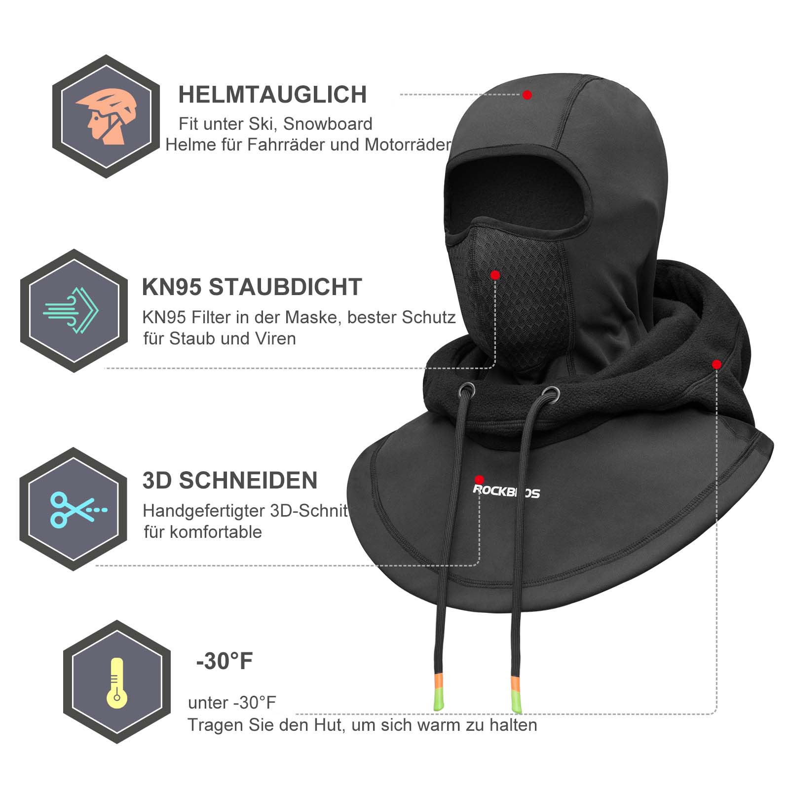 ROCKBROS Sturmhaube Winddicht Fahrrad Full Face Gesichtshaube für Radfahren Skifahren - Image 17
