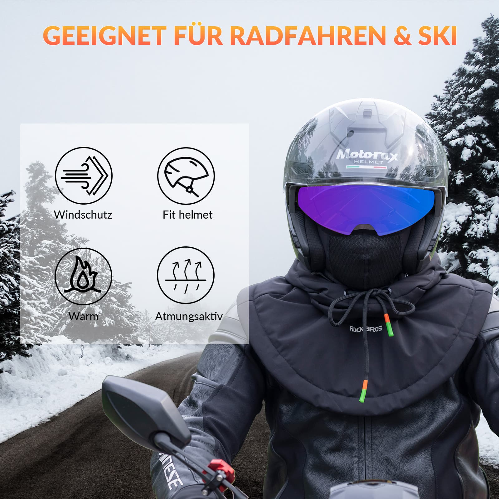 ROCKBROS Sturmhaube Winddicht Fahrrad Full Face Gesichtshaube für Radfahren Skifahren - Image 20