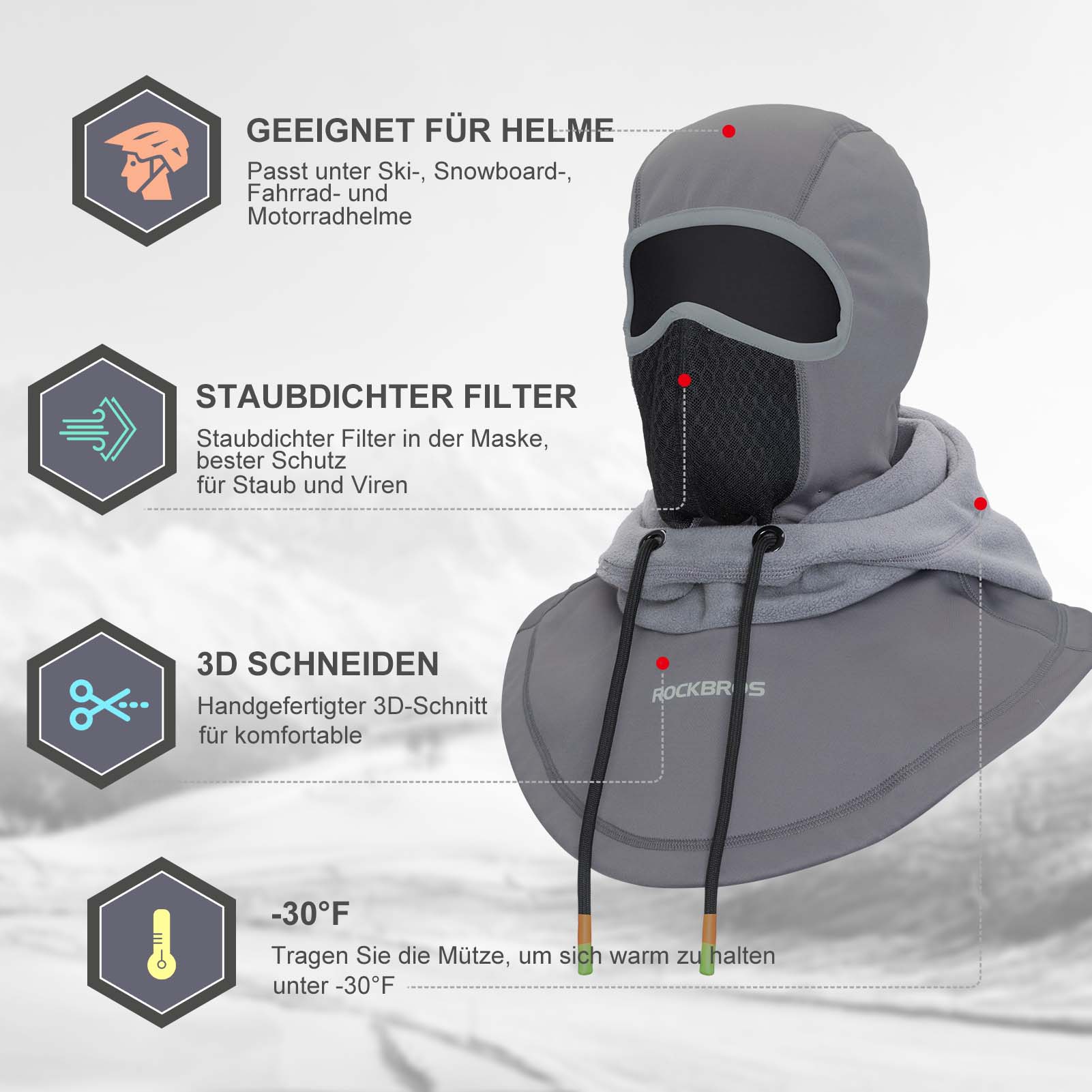 ROCKBROS Sturmhaube Winddicht Fahrrad Full Face Gesichtshaube für Radfahren Skifahren - Image 5