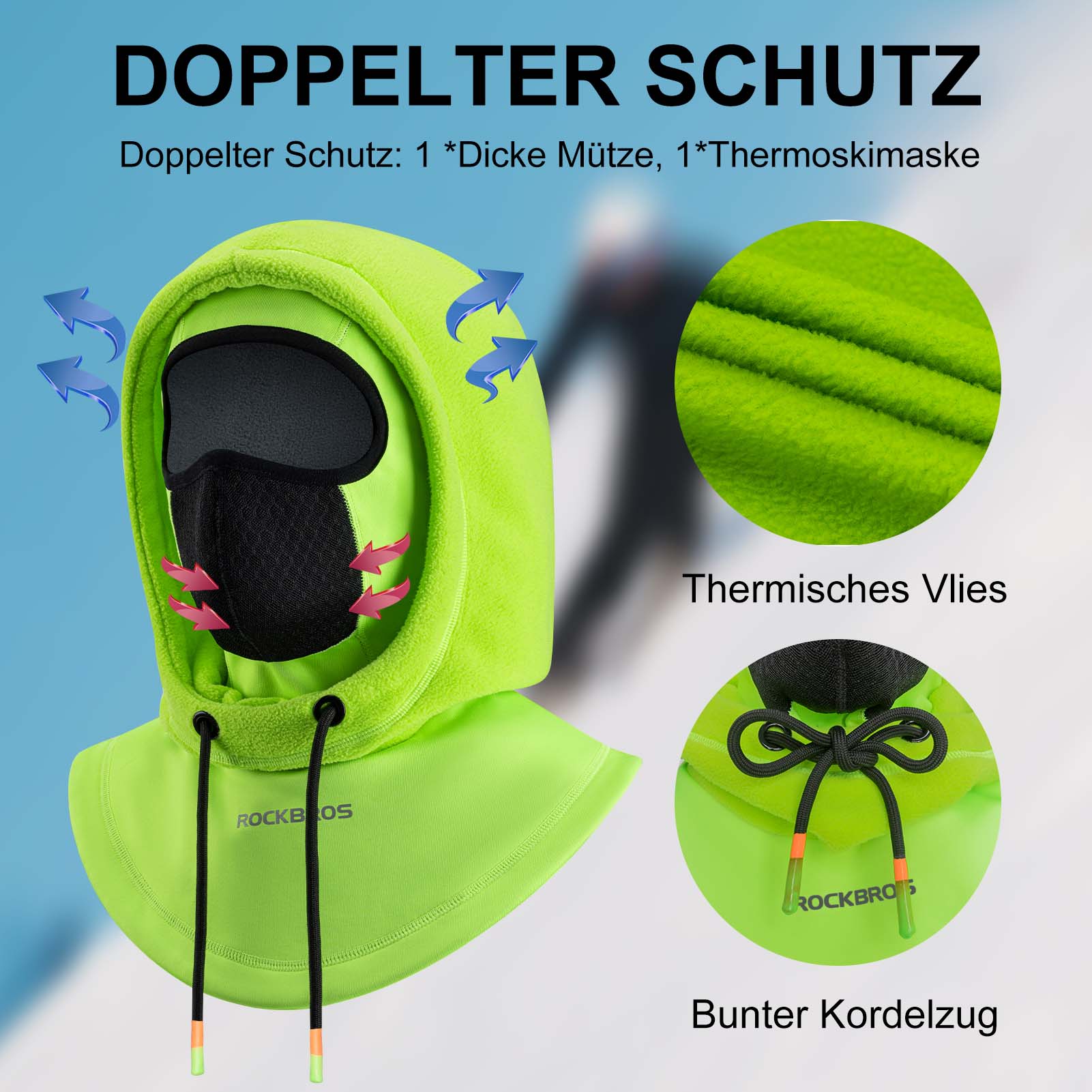 ROCKBROS Sturmhaube Winddicht Fahrrad Full Face Gesichtshaube für Radfahren Skifahren - Image 7