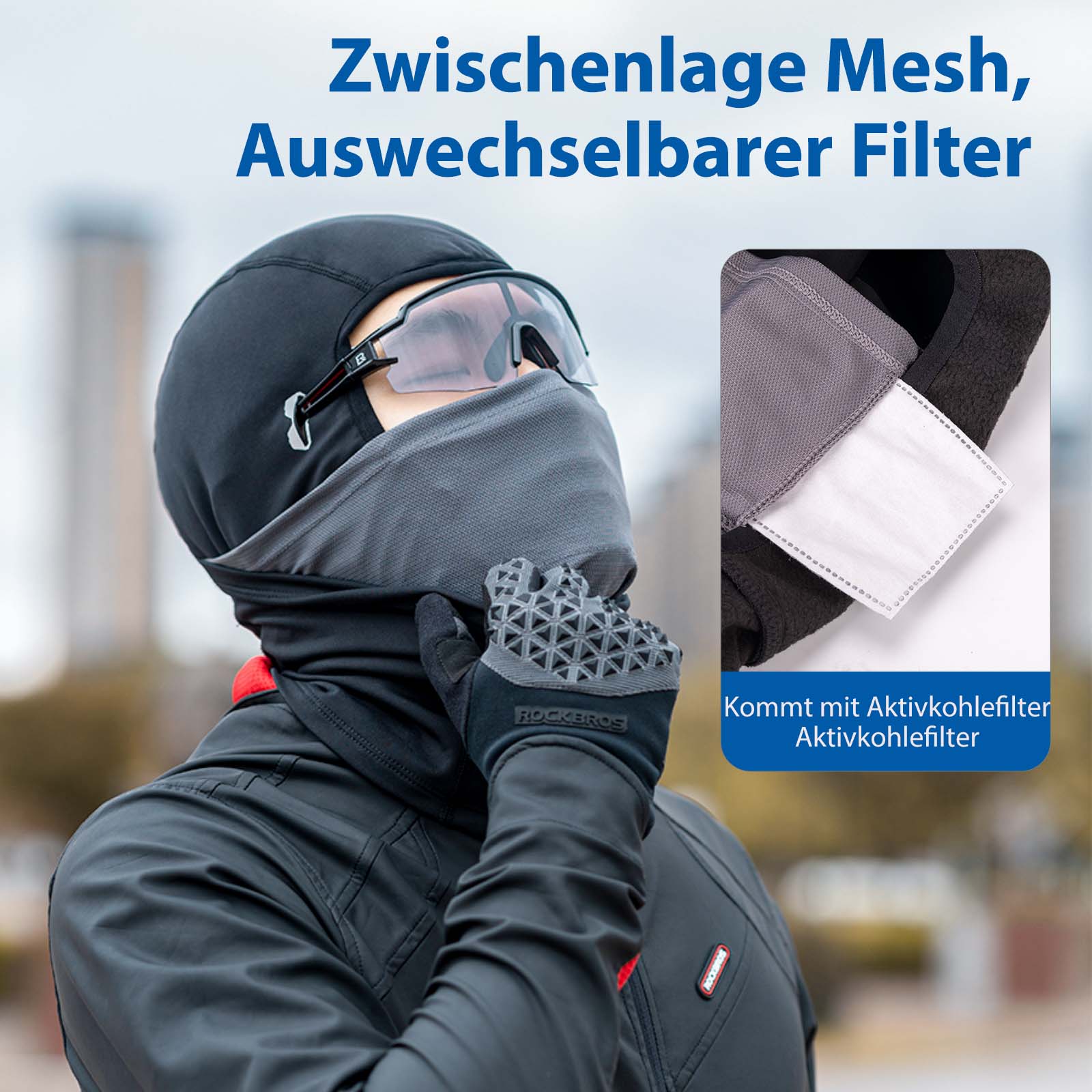 ROCKBROS Sturmhaube winddichte Unterhelmmütze aus warmem Fleece Schwarz - Image 3