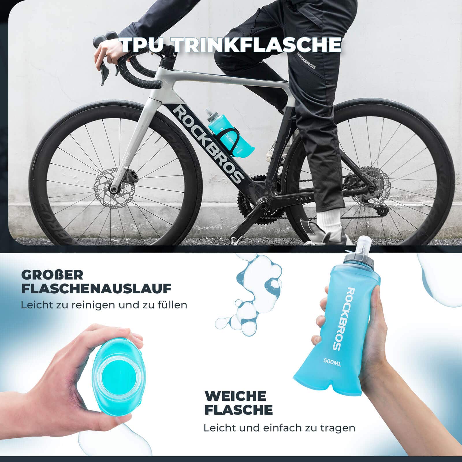 ROCKBROS Trinkflasche Faltbare Wasserflasche 500ml für Laufen Wandern Radfahren - Image 3