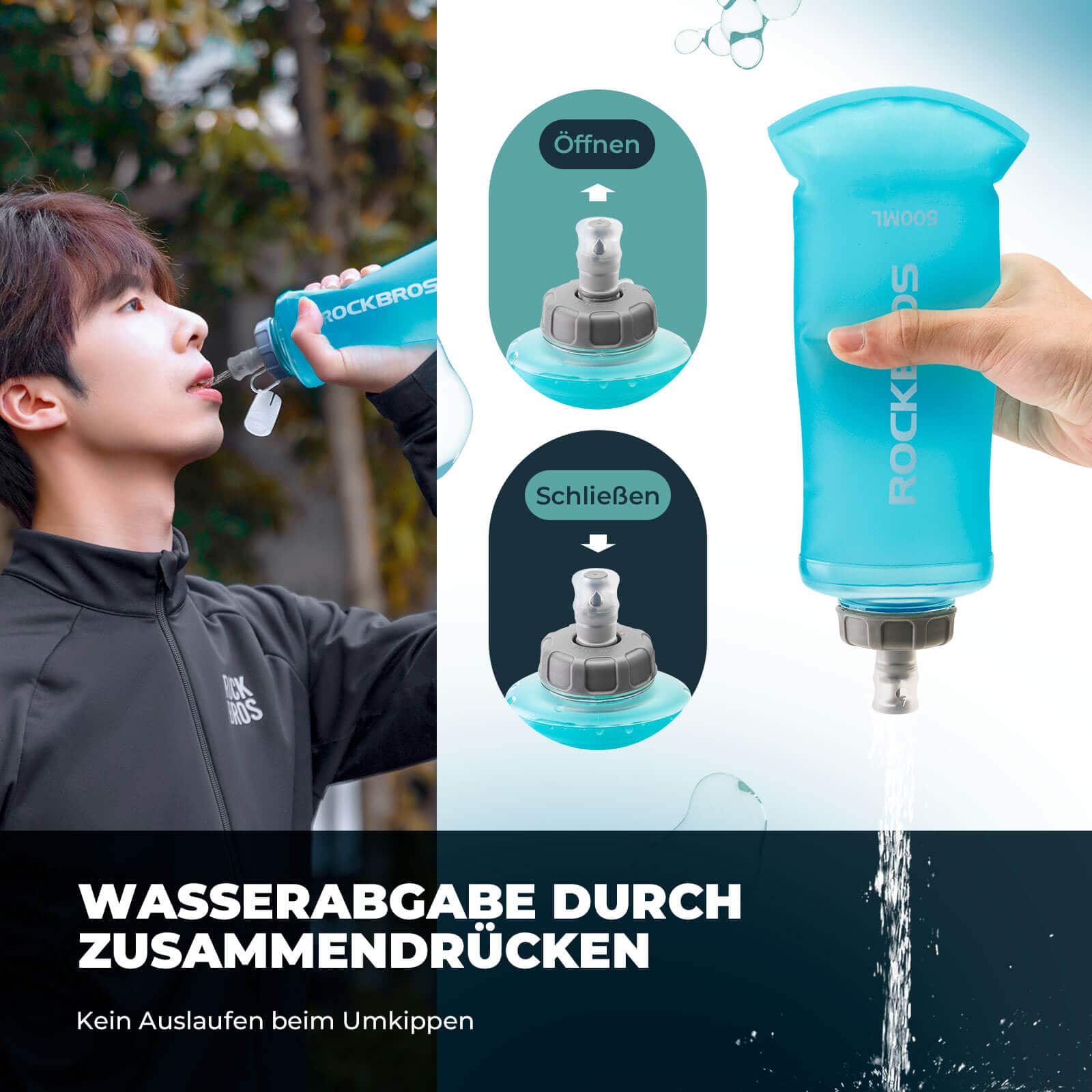ROCKBROS Trinkflasche Faltbare Wasserflasche 500ml für Laufen Wandern Radfahren - Image 4