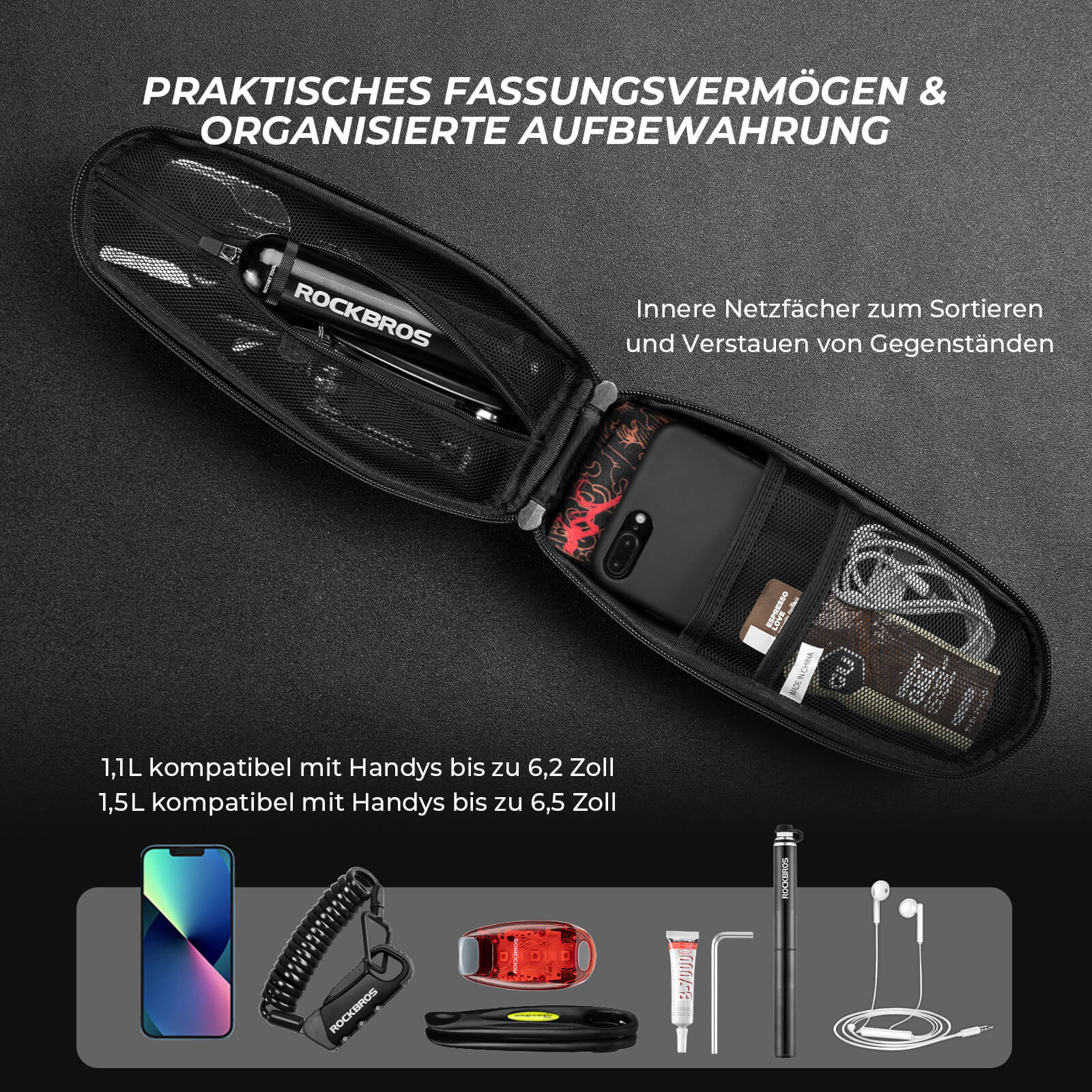 ROCKBROS Wasserdicht Oberrohrtasche Satteltasche 1L/1,5L Schwarz - Image 4